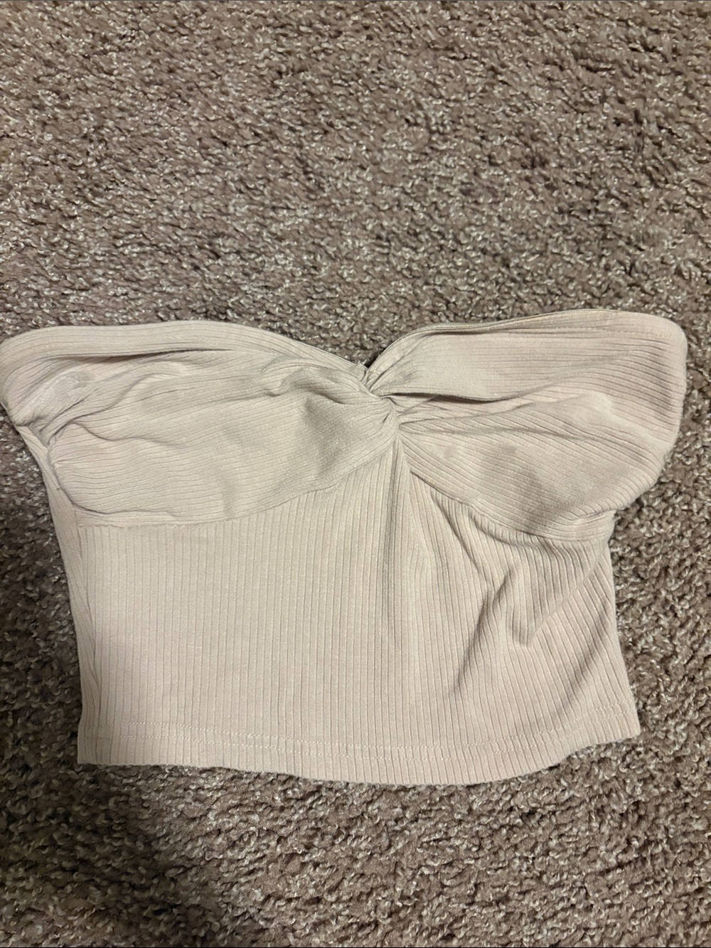 SHEIN Ribbed Twist Front Strapless Crop Top - Cream